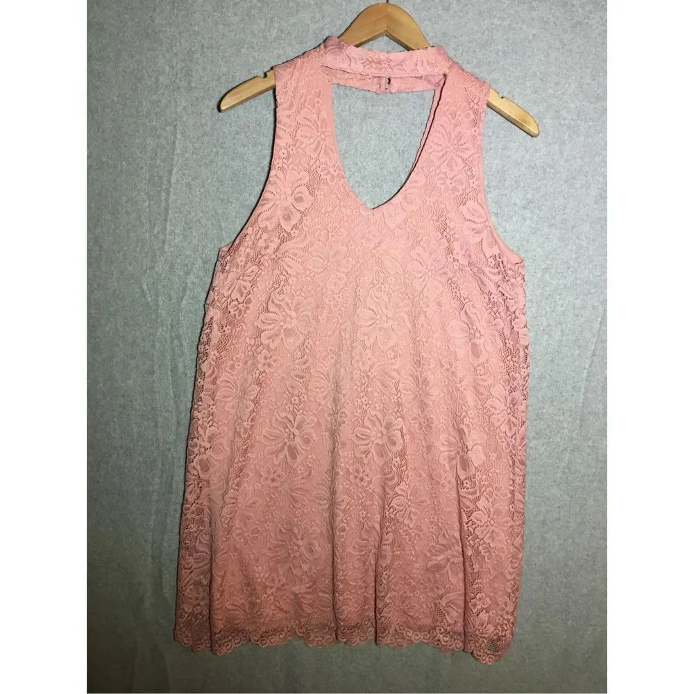 Womens Peppermint Dress Pink Floral Lace Halter Neck Cutout Pretty Casual